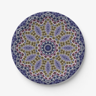 Abstract folk mandala ethno traditional ornamental paper plates