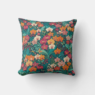 Abstract Folk Orchids Butterflies Throw Pillow