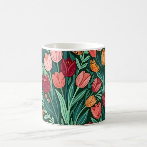 Abstract Folk Tulips Butterflies Coffee Mug