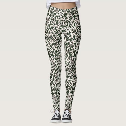 Abstract Forest and Trees _ Green Black White Leggings