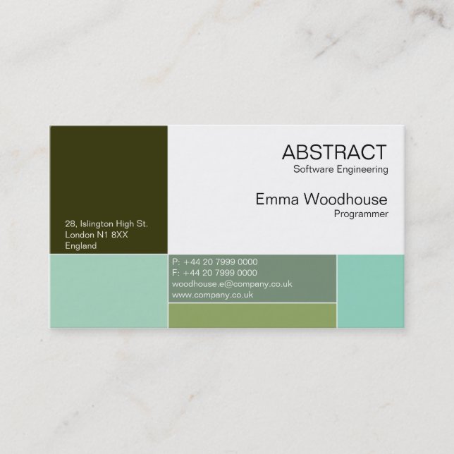 Abstract Forest Green & Aqua Business Card (Front)