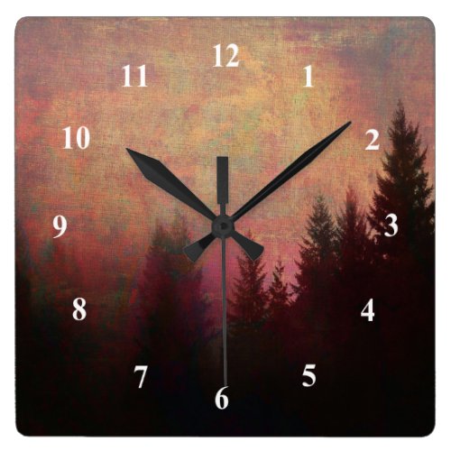 Abstract Forest Landscape Art Grunge Sky Colors Square Wall Clock