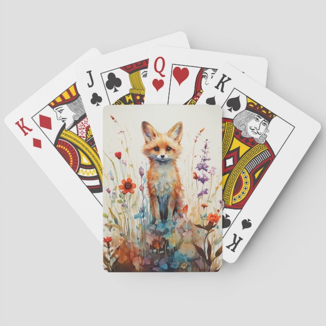 Abstract Foxy Lady Amongst the Flowers Poker Cards (Back)