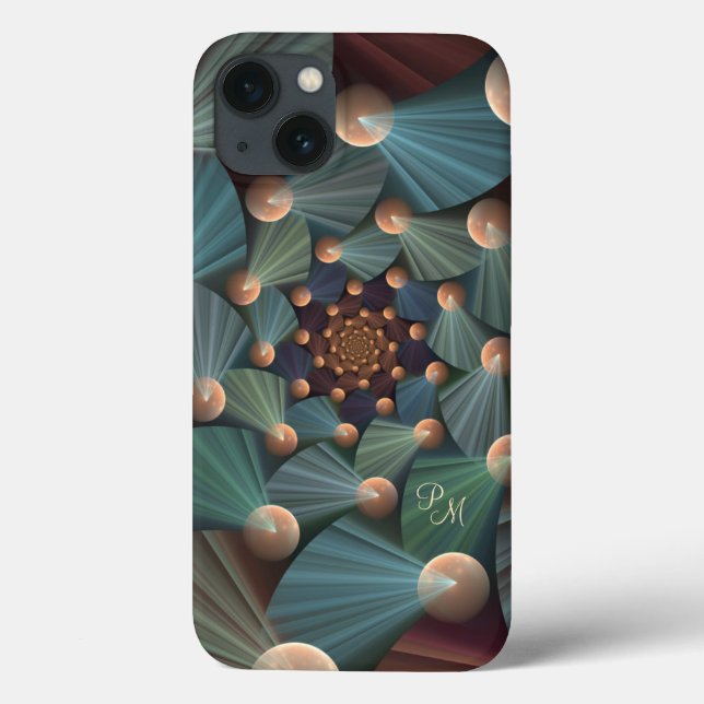 Abstract Fractal Art Brown, Slate, Blue Initials Case-Mate iPhone Case (Back)