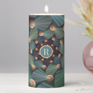 Abstract Fractal Art Brown Slate Blue Monogram Pillar Candle