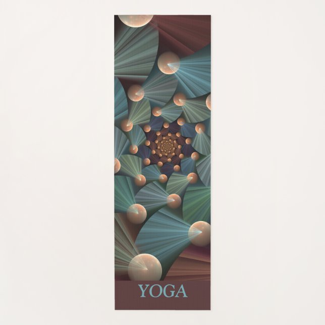 Abstract Fractal Art Depth Brown Slate Blue Text Yoga Mat (Front)