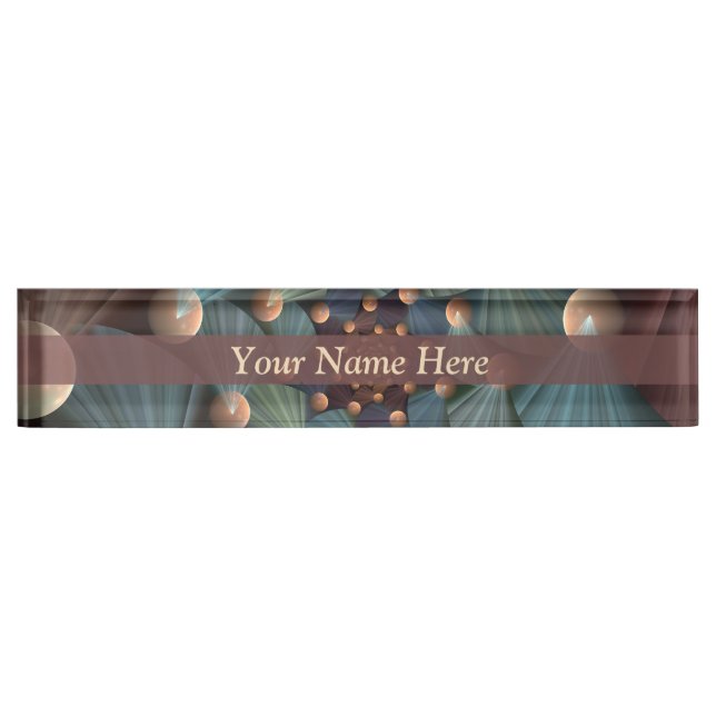 Abstract Fractal Art Depth Brown Slate Blue Title Desk Name Plate (Front)