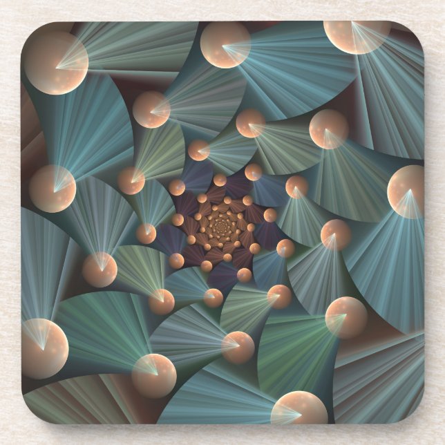 Abstract Fractal Art With Depth Brown Slate Blue Beverage Coaster (Front)