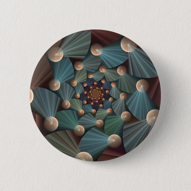 Abstract Fractal Art With Depth Brown Slate Blue Button (Front)
