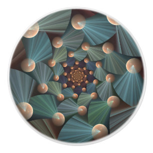 Abstract Fractal Art With Depth Brown Slate Blue Ceramic Knob