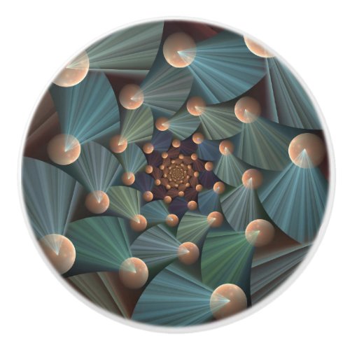 Abstract Fractal Art With Depth Brown Slate Blue Ceramic Knob