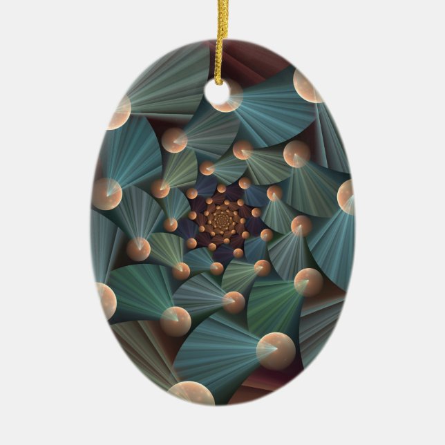 Abstract Fractal Art With Depth Brown Slate Blue Ceramic Ornament (Front)