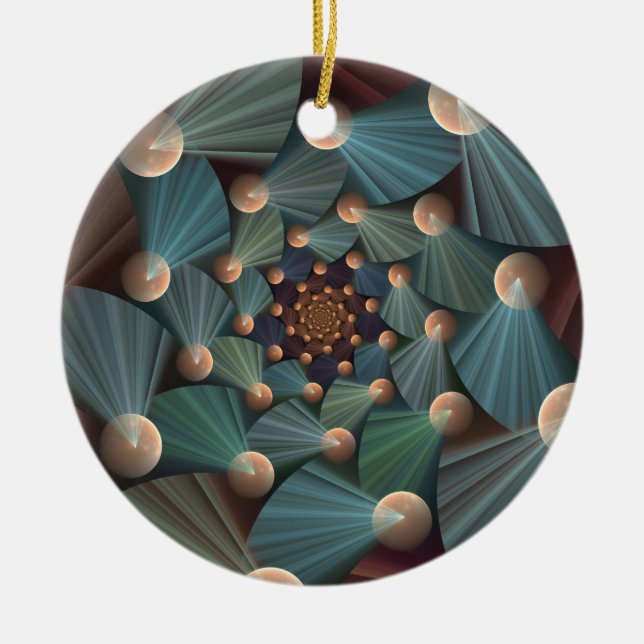 Abstract Fractal Art With Depth Brown Slate Blue Ceramic Ornament (Front)