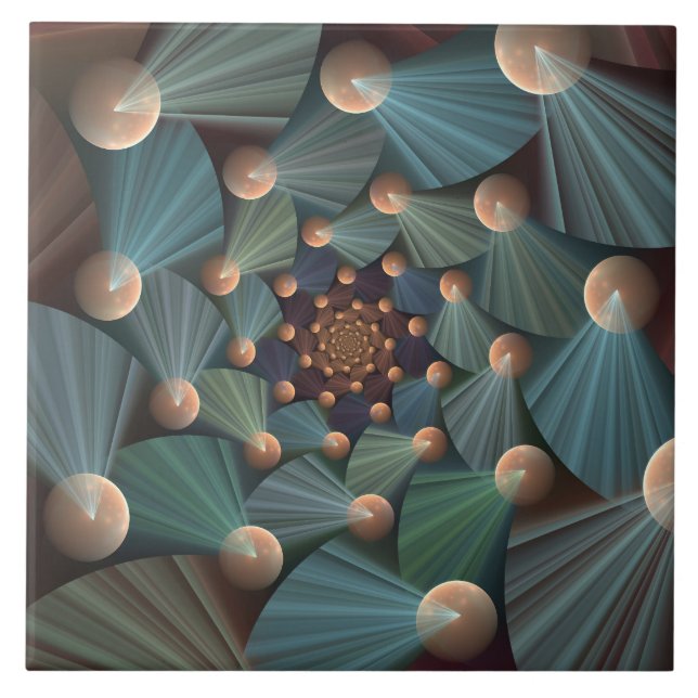 Abstract Fractal Art With Depth Brown Slate Blue Ceramic Tile (Front)