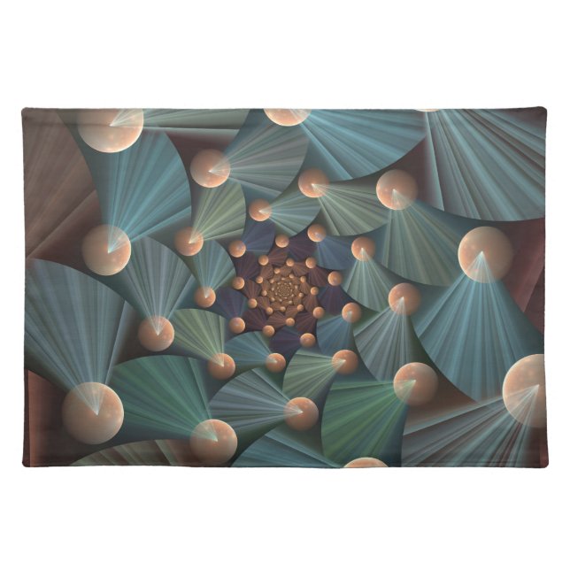 Abstract Fractal Art With Depth Brown Slate Blue Cloth Placemat (Front)