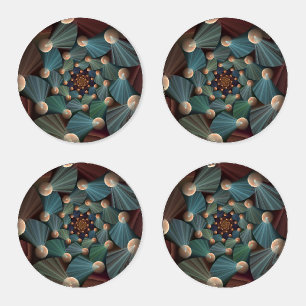 Abstract Fractal Art With Depth Brown Slate Blue Coaster Set