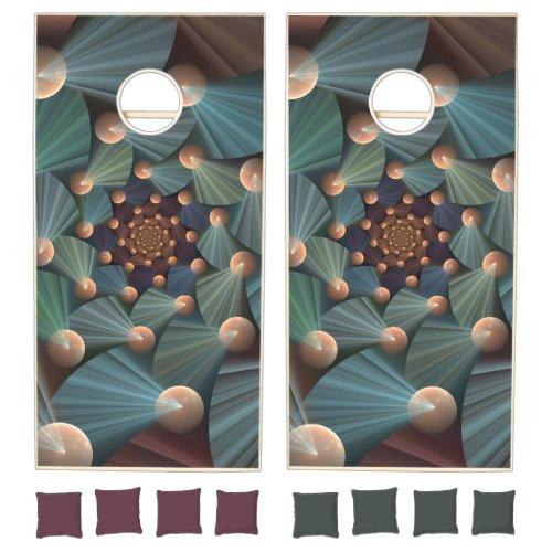 Abstract Fractal Art With Depth Brown Slate Blue Cornhole Set