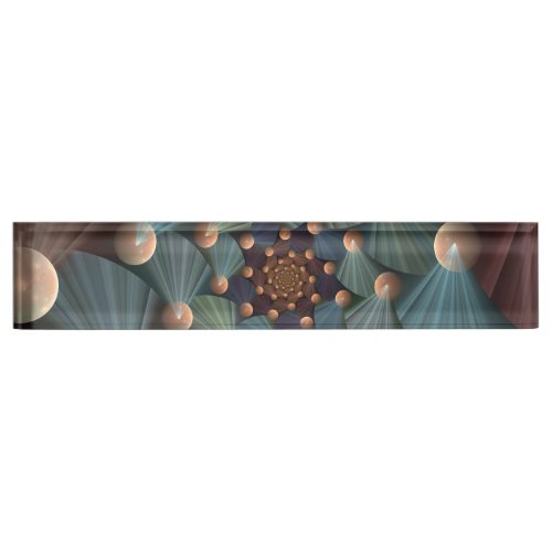 Abstract Fractal Art With Depth Brown Slate Blue Desk Name Plate