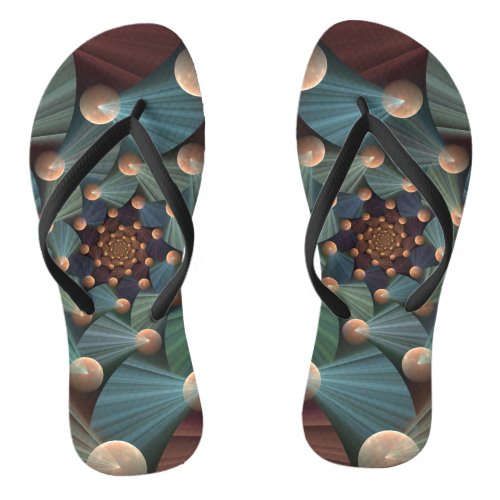 Abstract Fractal Art With Depth Brown Slate Blue Flip Flops