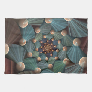 Abstract Fractal Art With Depth Brown Slate Blue Kitchen Towel