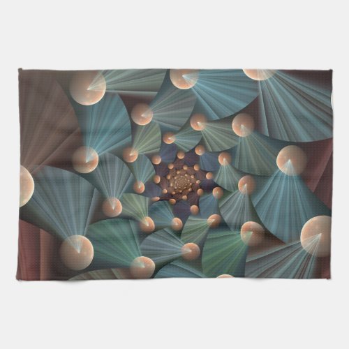 Abstract Fractal Art With Depth Brown Slate Blue Kitchen Towel