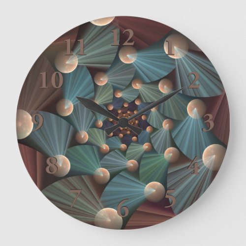 Abstract Fractal Art With Depth Brown Slate Blue Large Clock