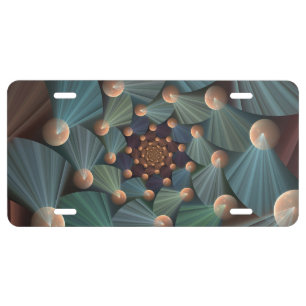 Abstract Fractal Art With Depth Brown Slate Blue License Plate
