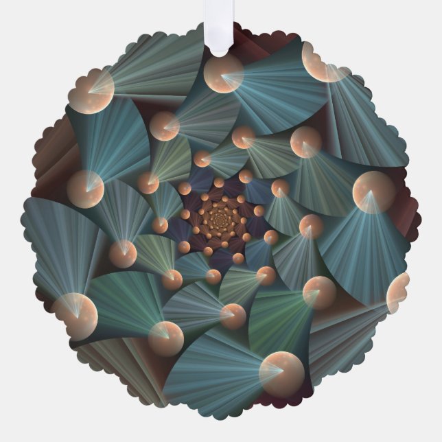 Abstract Fractal Art With Depth Brown Slate Blue Ornament Card (Front)