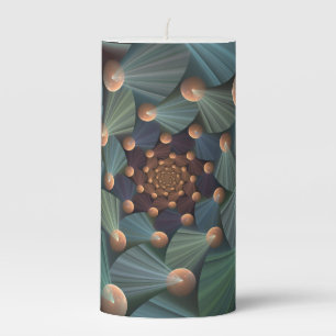 Abstract Fractal Art With Depth Brown Slate Blue Pillar Candle