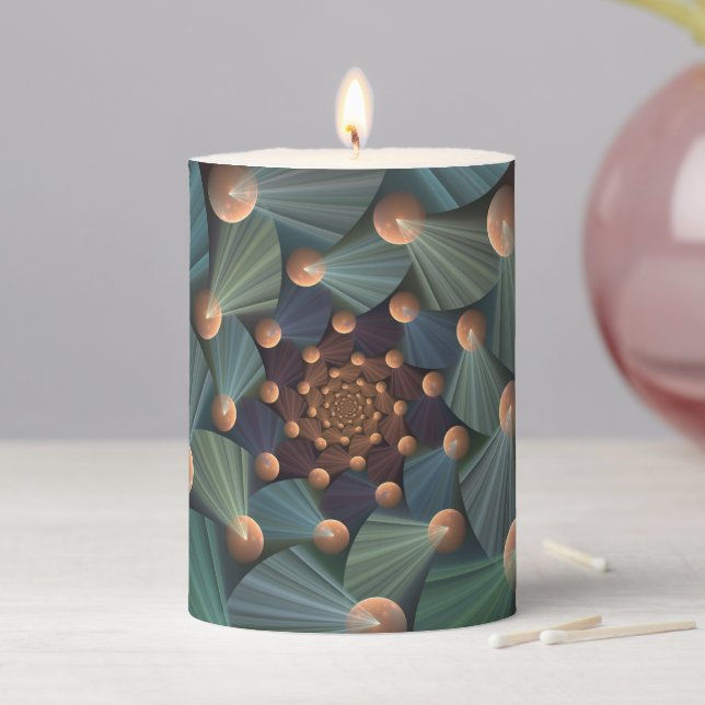 Abstract Fractal Art With Depth Brown Slate Blue Pillar Candle (In Situ)