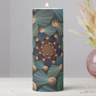 Abstract Fractal Art With Depth Brown Slate Blue Pillar Candle