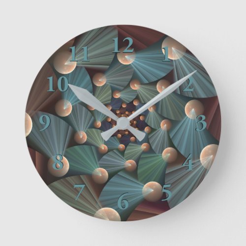 Abstract Fractal Art With Depth Brown Slate Blue Round Clock