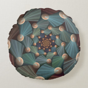 Abstract Fractal Art With Depth Brown Slate Blue Round Pillow
