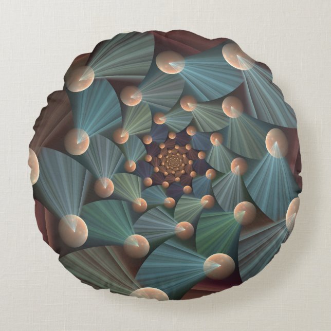 Abstract Fractal Art With Depth Brown Slate Blue Round Pillow (Front)