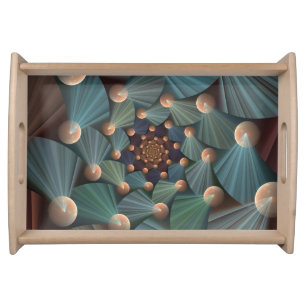 Abstract Fractal Art With Depth Brown Slate Blue Serving Tray