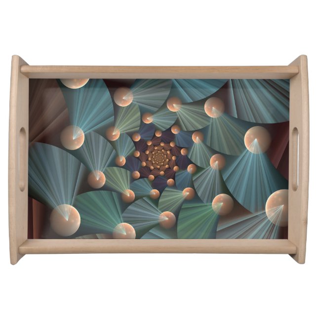 Abstract Fractal Art With Depth Brown Slate Blue Serving Tray (Front)