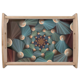 Abstract Fractal Art With Depth Brown Slate Blue Serving Tray