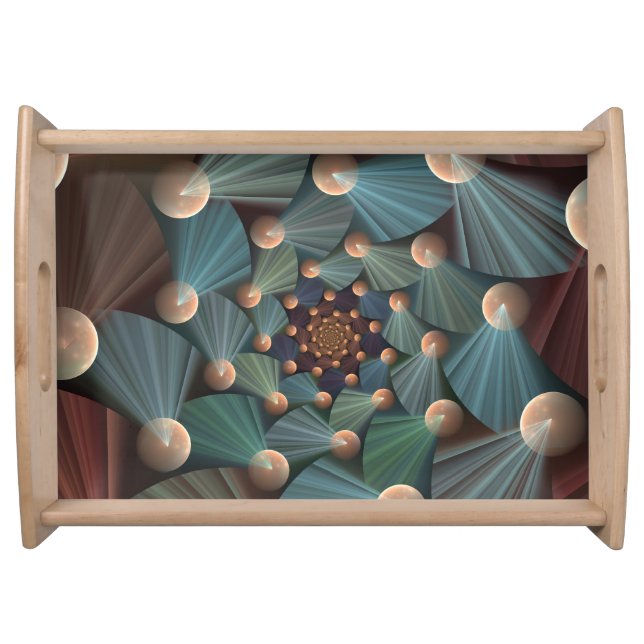 Abstract Fractal Art With Depth Brown Slate Blue Serving Tray (Front)