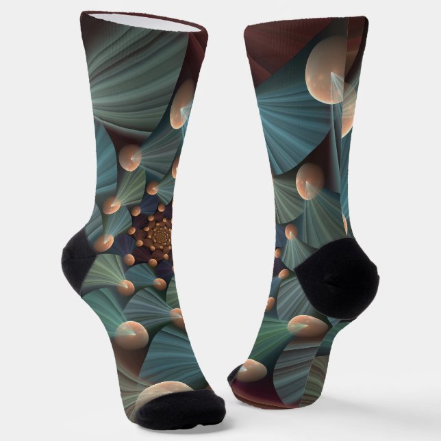 Abstract Fractal Art With Depth Brown Slate Blue Socks (Angled)