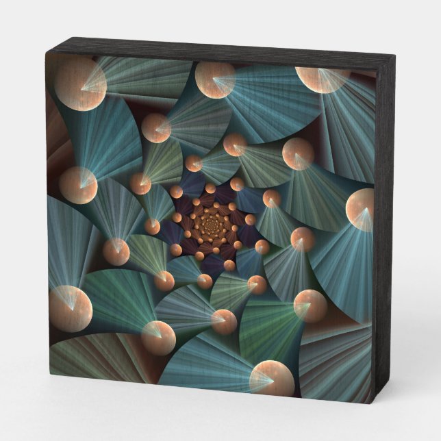 Abstract Fractal Art With Depth Brown Slate Blue Wooden Box Sign (Angled Horizontal)