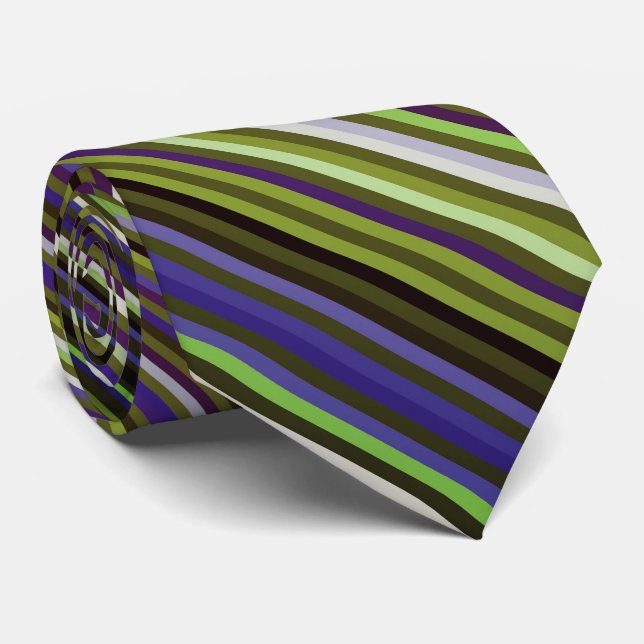 Abstract Fractal Black Blue Green Striped Pattern Neck Tie (Rolled)