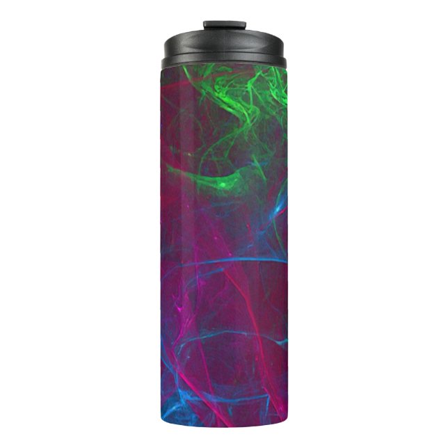 Abstract Fractal Flames Pink Purple Blue Green Thermal Tumbler (Front)