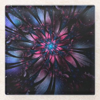 Abstract fractal flower design.   glass coaster