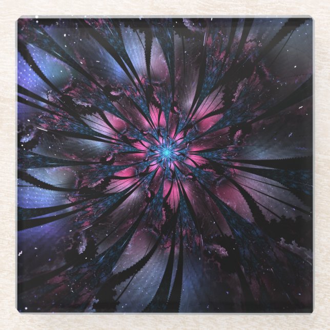 Abstract fractal flower design.   glass coaster (Front)