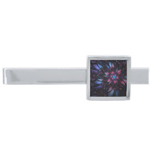Abstract fractal flower design.  silver finish tie bar