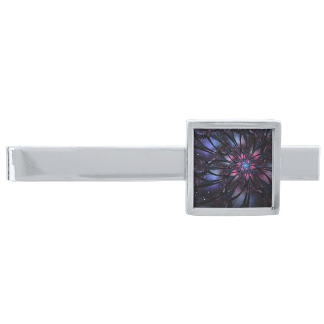Abstract fractal flower design.  silver finish tie bar (Front)
