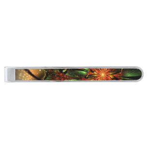 Abstract fractal flower design. silver finish tie bar