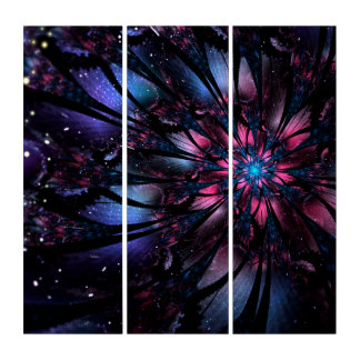 Abstract fractal flower design. triptych