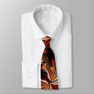 Abstract Fractal Gold Orange Black Neck Tie