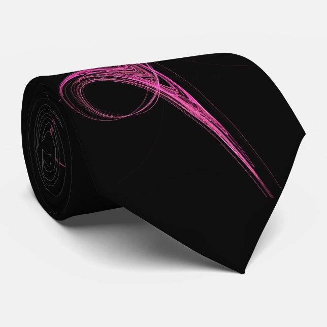 Abstract Fractal Hot Pink on Black Tie (Rolled)